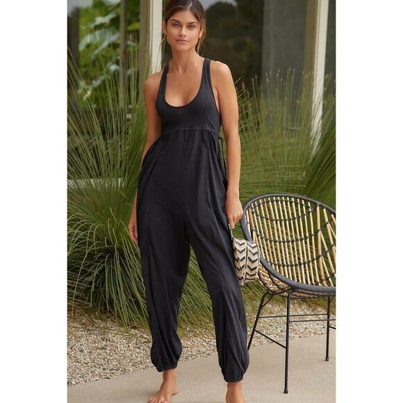 By Anthropologie The Bond Jumpsuit Sleeveless Opne Back Cotton Black 2XPS 279927